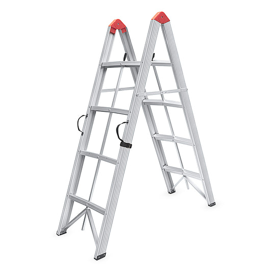 Escalera plegable FoldStep de 4 escalones abierta y plegada